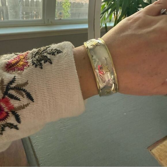Mexico Sterling Silver Two Tone Star Cuff Bracelet - Picture 5 of 13